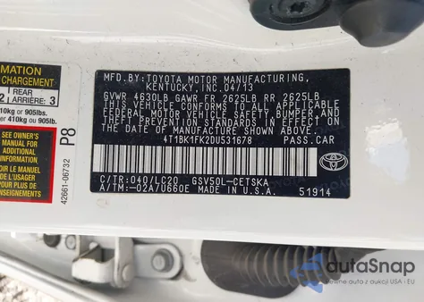 2013 Toyota Camry Se V6 from USA, damaged, VIN 4T1BK1FK2DU531678